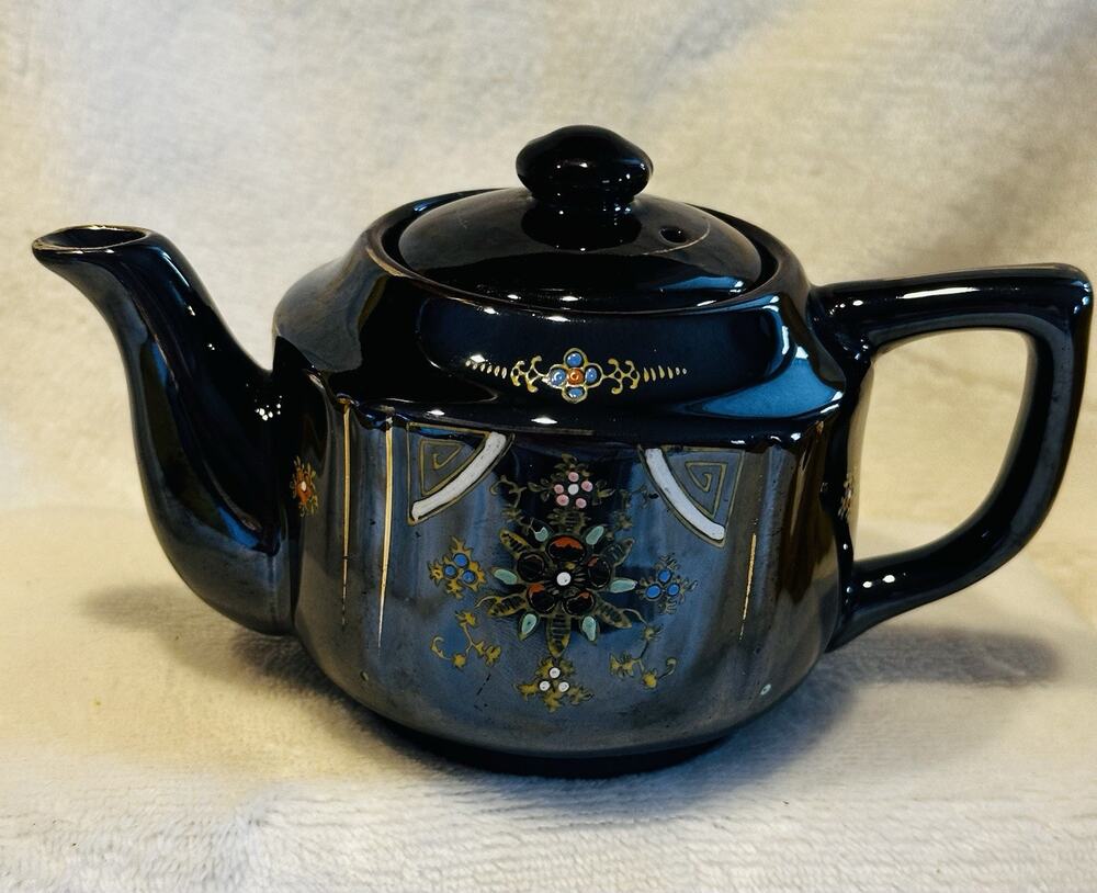 Vtg 1950's Redware Brown Betty Hand Painted Tea Pot 3.5" Tall Occupied Japan